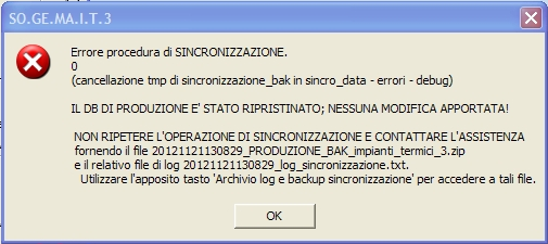 errore in sincronizzazione